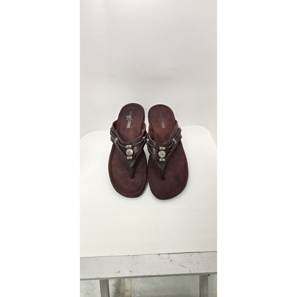 MinneTonka Silverthorne Brown Leather Sandals Flip Flops Thongs Women Size 8 - Picture 4 of 14